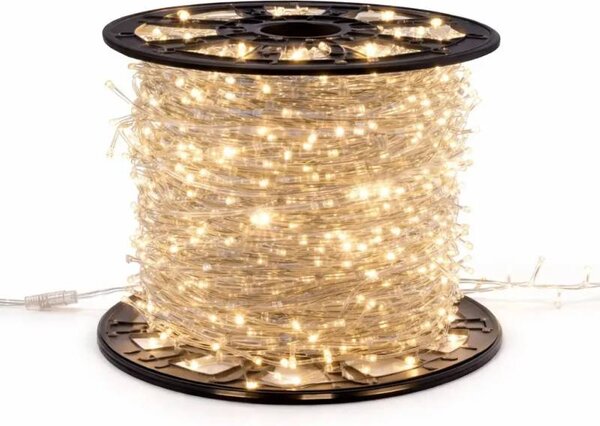 Easy Fix LED světelný řetěz, 100 m, teple bílá s Flash, 2000 diod, čirý kabel, IP20, interiér, cívka