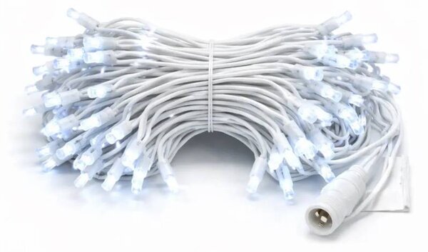 Eco Fix LED světelný řetěz, 10 m, venkovní, ledově bílá s FLASH, 100 diod, 36V, bílý kabel, IP44