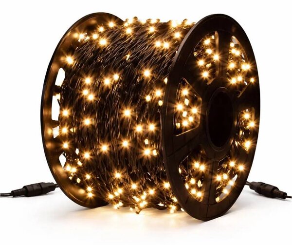 DECOLED Easy Fix LED světelný řetěz, 100 m, venkovní, teple bílá, 600 diod, černý kabel, IP67, cívka