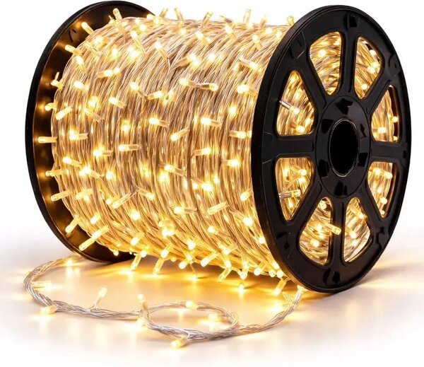 Easy Fix LED světelný řetěz, 100 m, venkovní, teple bílá, 2000 diod, bílý kabel, IP67, cívka