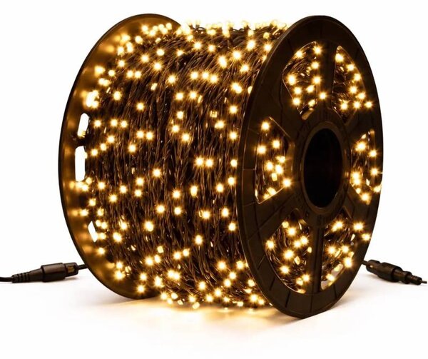Easy Fix LED světelný řetěz, 100 m, venkovní, teple bílá, 2000 diod, černý kabel, IP67, cívka