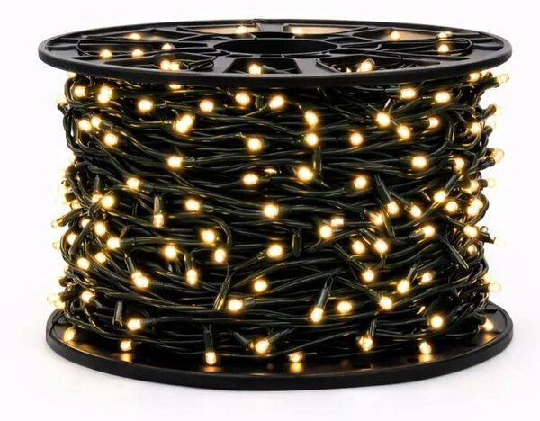 Easy Fix interiérový LED světelný řetěz 100 m, teple bílý, 1000 diod, zelený kabel IP20, cívka