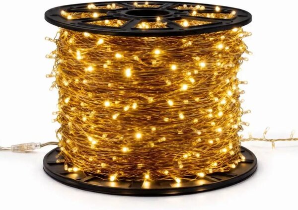 Easy Fix interiérový LED světelný řetěz, 100 m, teple bílá, 2000 diod, tmavě zlatý kabel, IP20, cívka