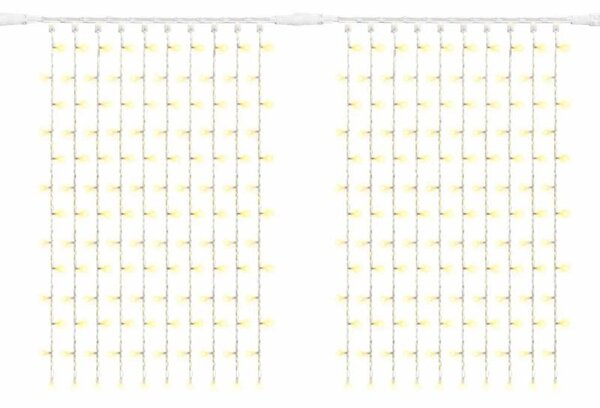 Easy Fix LED závěs světelný venkovní 200 × 150 cm, teple bílá s FLASH, 300 diod, bílý kabel IP67, prodlužovací