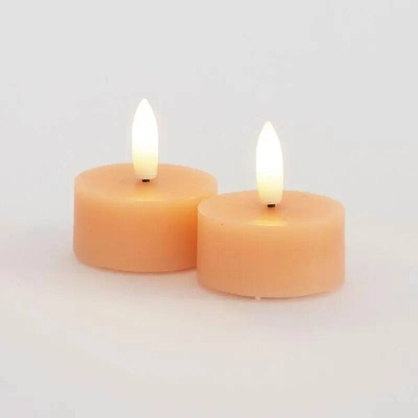 SIRIUS Sada LED čajové svíčky na baterie Sille Tealight, Ø 4,5 × 2,2 cm, broskvové, z pravého vosku, balení 2 ks