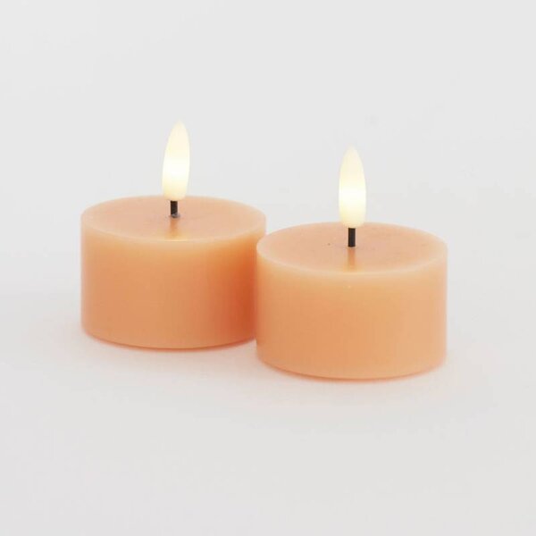 Sada LED čajové svíčky na baterie Sille Tealight, Ø 6 × 3,4 cm, broskvové, z pravého vosku, balení 2 ks