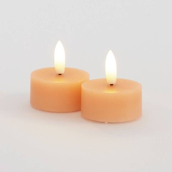 SIRIUS Sada LED čajové svíčky na baterie Sille Tealight, Ø 4,5 × 2,2 cm, broskvové, z pravého vosku, balení 2 ks