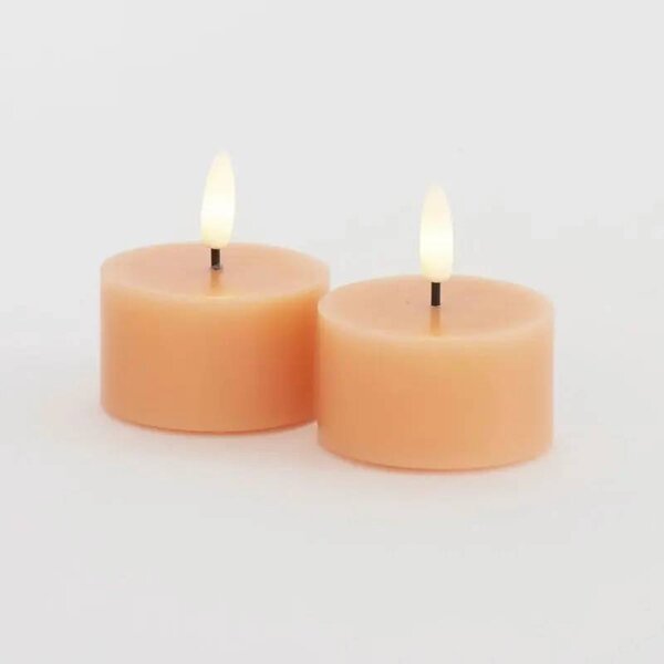 Sada LED čajové svíčky na baterie Sille Tealight, Ø 6 × 3,4 cm, broskvové, z pravého vosku, balení 2 ks