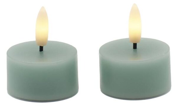 SIRIUS Sada LED čajové svíčky na baterie Sille Tealight, Ø 4,5 × 2,2 cm, pískově zelená, z pravého vosku, balení 2 ks