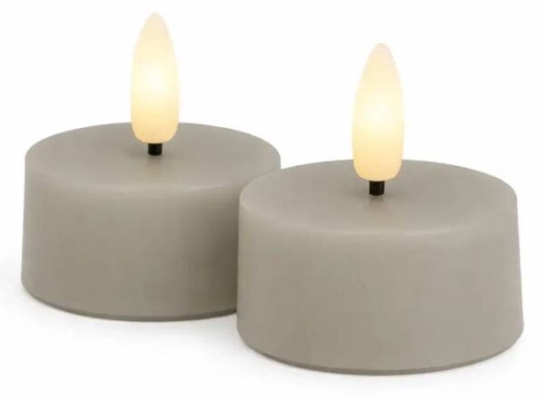 SIRIUS Sada LED čajové svíčky na baterie Sille Tealight, Ø 4,5 × 2,2 cm, teple šedá, z pravého vosku, balení 2 ks