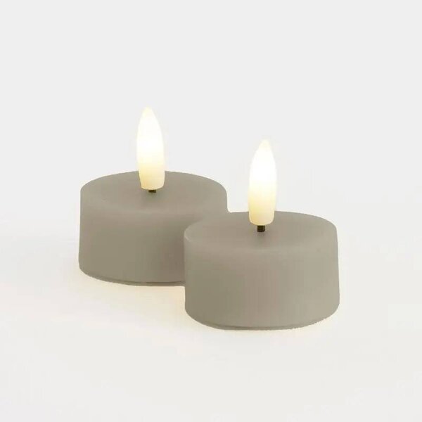 SIRIUS Sada LED čajové svíčky na baterie Sille Tealight, Ø 4,5 × 2,2 cm, teple šedá, z pravého vosku, balení 2 ks