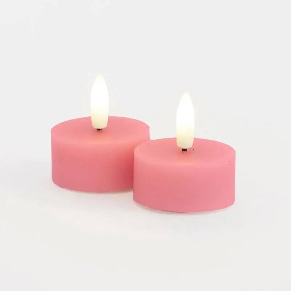 Sada LED čajové svíčky na baterie Sille Tealight, Ø 4,5 × 2,2 cm, starorůžové, z pravého vosku, balení 2 ks