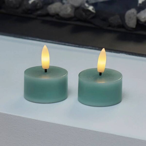 SIRIUS Sada LED čajové svíčky na baterie Sille Tealight, Ø 4,5 × 2,2 cm, pískově zelená, z pravého vosku, balení 2 ks