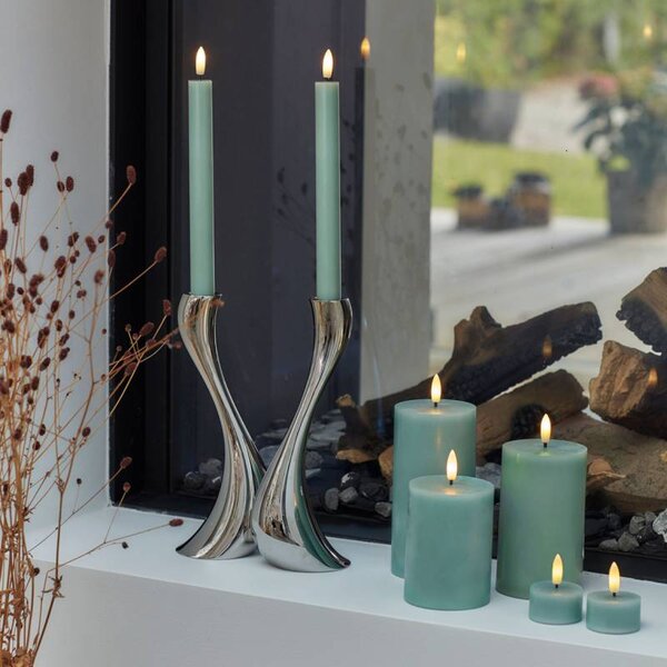 SIRIUS Sada LED čajové svíčky na baterie Sille Tealight, Ø 4,5 × 2,2 cm, pískově zelená, z pravého vosku, balení 2 ks