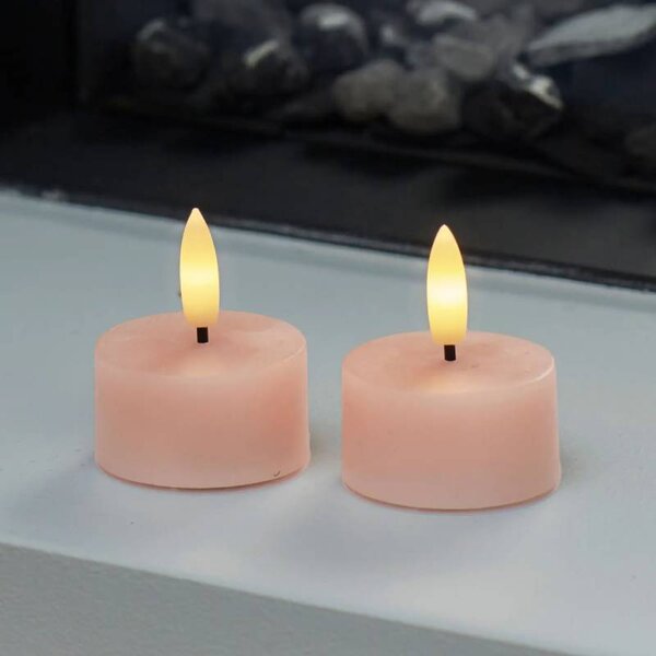 SIRIUS Sada LED čajové svíčky na baterie Sille Tealight, Ø 4,5 × 2,2 cm, tmavá broskev, z pravého vosku, balení 2 ks