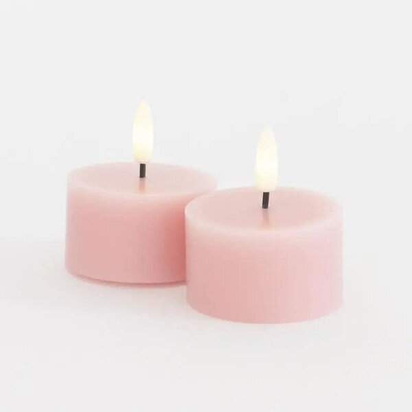 SIRIUS Sada LED čajové svíčky na baterie Sille Tealight, Ø 6 × 3,4 cm, jemně růžová, z pravého vosku, balení 2 ks