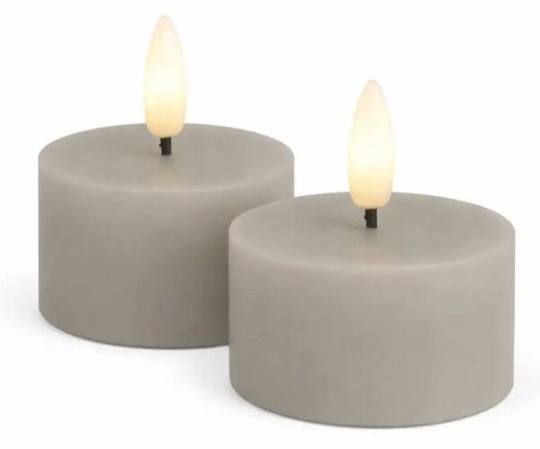 SIRIUS Sada LED čajové svíčky na baterie Sille Tealight, Ø 6 × 3,4 cm, teple šedá, z pravého vosku, balení 2 ks