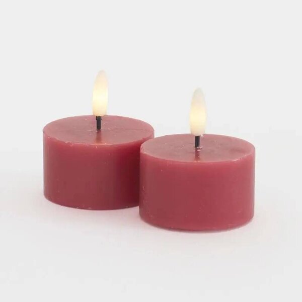 SIRIUS Sada LED čajové svíčky na baterie Sille Tealight, Ø 6 × 3,4 cm, tmavá švestka, z pravého vosku, balení 2 ks