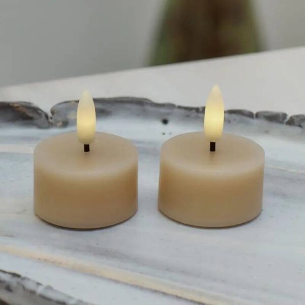 SIRIUS Sada LED čajové svíčky na baterie Sille Tealight, Ø 4,5 × 2,2 cm, světlý karamel, z pravého vosku, balení 2 ks