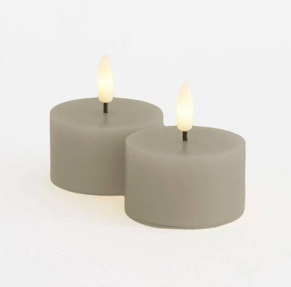 SIRIUS Sada LED čajové svíčky na baterie Sille Tealight, Ø 6 × 3,4 cm, teple šedá, z pravého vosku, balení 2 ks