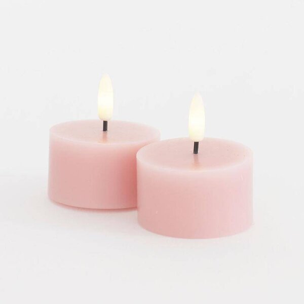 SIRIUS Sada LED čajové svíčky na baterie Sille Tealight, Ø 6 × 3,4 cm, jemně růžová, z pravého vosku, balení 2 ks