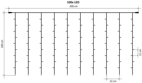 DECOLED Hobby Line LED světelný závěs do okna, 200 × 100 cm, ledově bílá, 100 diod, čirý kabel, IP20 do interiéru, prodlužovací
