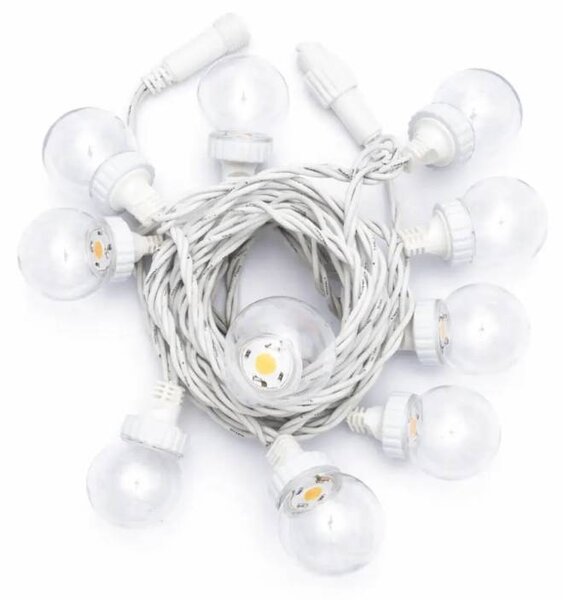 DECOLED Easy Fix LED party osvětlení, 5 m, venkovní, 10 transparentních kouliček, 70 teple bílých diod, bílý kabel, IP67, prodlužovací