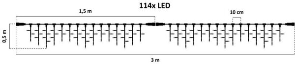 DECOLED Easy Fix venkovní LED rampouchy, světelné, 300 × 50 cm, ledově bílá, 114 diod, černý kabel, IP67, prodlužovací