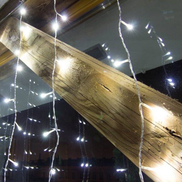 DECOLED Hobby Line LED světelný závěs do okna, 200 × 100 cm, ledově bílá, 100 diod, čirý kabel, IP20 do interiéru, prodlužovací