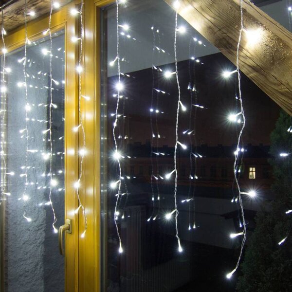 DECOLED Hobby Line LED světelný závěs do okna, 200 × 100 cm, ledově bílá, 100 diod, čirý kabel, IP20 do interiéru, prodlužovací