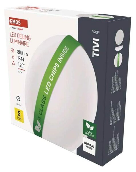 EMOS ZM3405 TIVI - Koupelnové stropní LED svítidlo 5,5W, 880lm, IP44, 4000K, Ø 25cm (LED přisazené svítidlo IP44 kruhové )