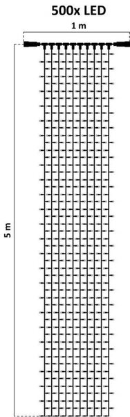 DECOLED Easy Fix LED světelný závěs venkovní, 100 × 500 cm, teple bílá, 500 diod, bílý kabel, IP67, prodlužovací