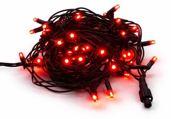 DECOLED Easy Fix LED světelný řetěz, 5 m, venkovní, červený, 50 diod, černá kabel, IP67
