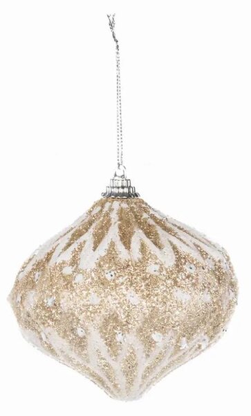DECOLED Vánoční ozdoba na stromeček glitter 10 cm, bílá zlatá, polystyren, IP44 venkovní