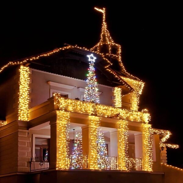DECOLED Easy Fix LED světelný závěs venkovní, 100 × 500 cm, teple bílá, 500 diod, bílý kabel, IP67, prodlužovací