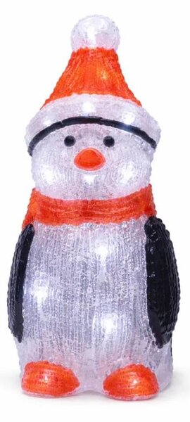 DECOLED 3D LED svítící tučňák 36 cm, s časovačem, akryl, vč. trafa, ledově bílá, hliník, IP44 venkovní