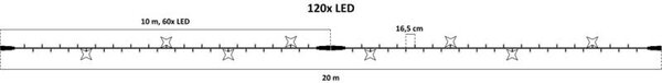 DECOLED Easy Fix LED světelný řetěz, 20 m, venkovní, ledově bílá s FLASH, 120 diod, černý kabel, IP67
