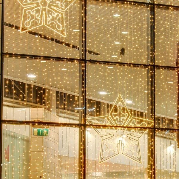 DECOLED Easy Fix LED světelný závěs interiér, 100 × 300 cm, teple bílá, 300 diod, 10 pramenů, čirý kabel, IP20, prodlužovací
