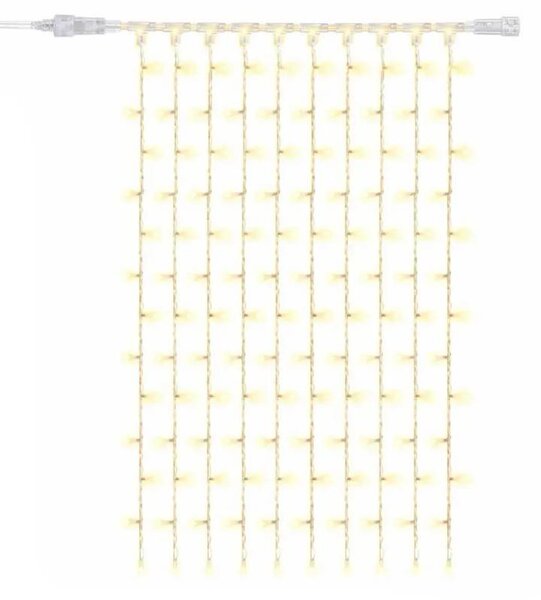 DECOLED Easy Fix LED světelný závěs interiér, 100 × 300 cm, teple bílá, 300 diod, 10 pramenů, čirý kabel, IP20, prodlužovací