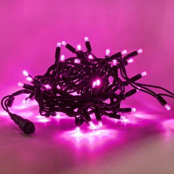 DECOLED Easy fix LED světelný řetěz, 5 m, venkovní, růžový, 50 diod, černý kabel, IP67
