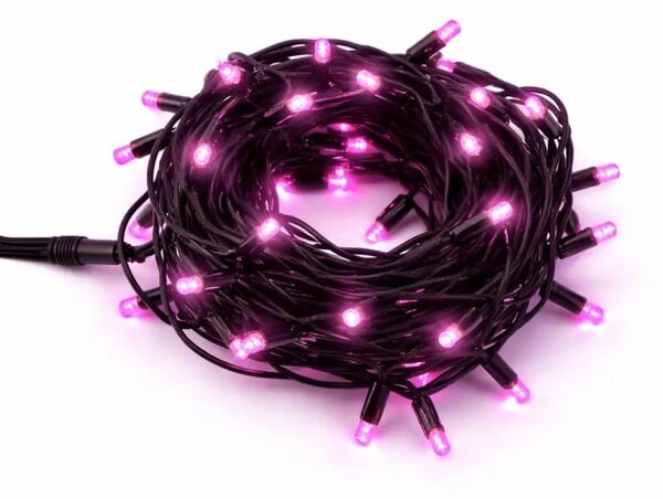 DECOLED Easy fix LED světelný řetěz, 5 m, venkovní, růžový, 50 diod, černý kabel, IP67