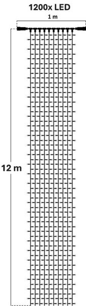 DECOLED Easy Fix LED světelný závěs venkovní, 100 × 1200 cm, teple bílá, 1200 diod, bílý kabel, IP67, prodlužovací