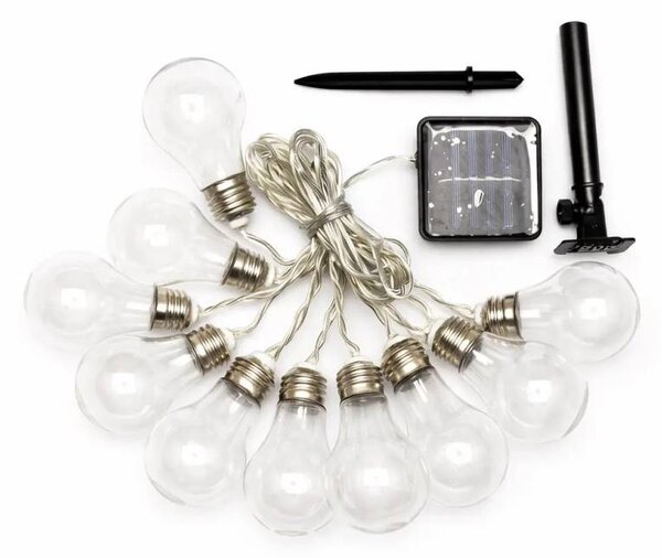 DECOLED LED party girlanda solární, 5 m, venkovní, teple bílá, 10 diod, průhledné baňky, čirý kabel, IP44