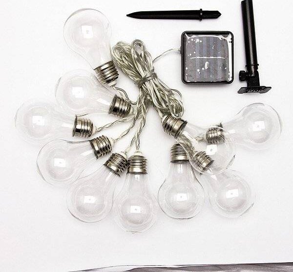 DECOLED LED party girlanda solární, 5 m, venkovní, teple bílá, 10 diod, průhledné baňky, čirý kabel, IP44