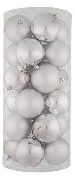 DECOLED Sada vánočních ozdob stříbrné 8 cm plastové koule, 12× lesk, 12× mat, balení 24 ks