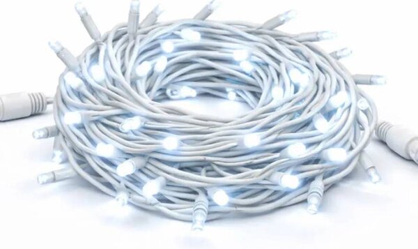 DECOLED Easy Fix LED světelný řetěz, 20 m, venkovní, ledově bílá, 120 diod, bílý kabel, IP67