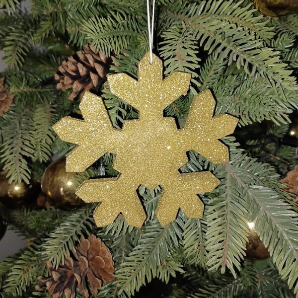 DECOLED Vánoční ozdoba vločka I, pr. 15 cm, zlatá, překližka, venkovní