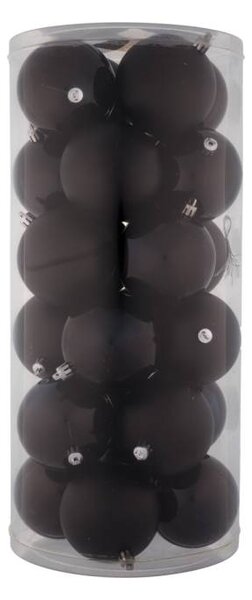 DECOLED Sada vánočních ozdob černá 8 cm plastové koule, 12× mat, 12× lesk, sada 24 baněk