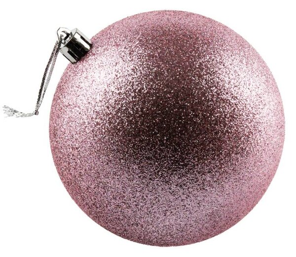 DECOLED Sada vánočních ozdob růžová 10 cm, glitter jemně růžová, plastová, balení 6 ks
