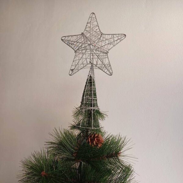 DECOLED Vánoční hvězda na stromek 18 × 30 cm, drátěná, stříbrná